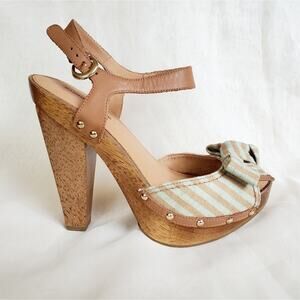 Madison Harding Mint green striped platform sandals with bow size 7